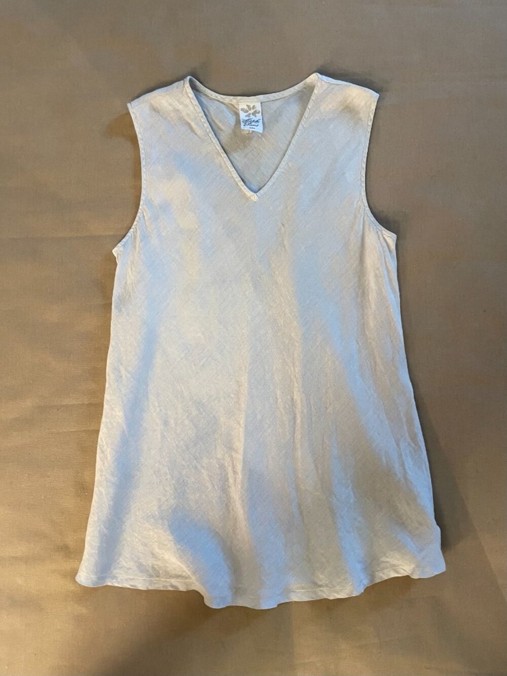 Match Point USA Linen Tunic Tank Top Sz M Boho Neutral Lagenlook Artsy Hippie